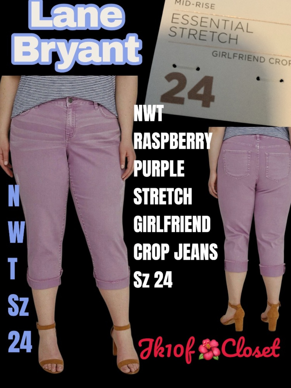 LOWEST🌺NWT Lane Bryant Sz24 Raspberry Purple Mid-Rise Girlfriend Crop Jeans